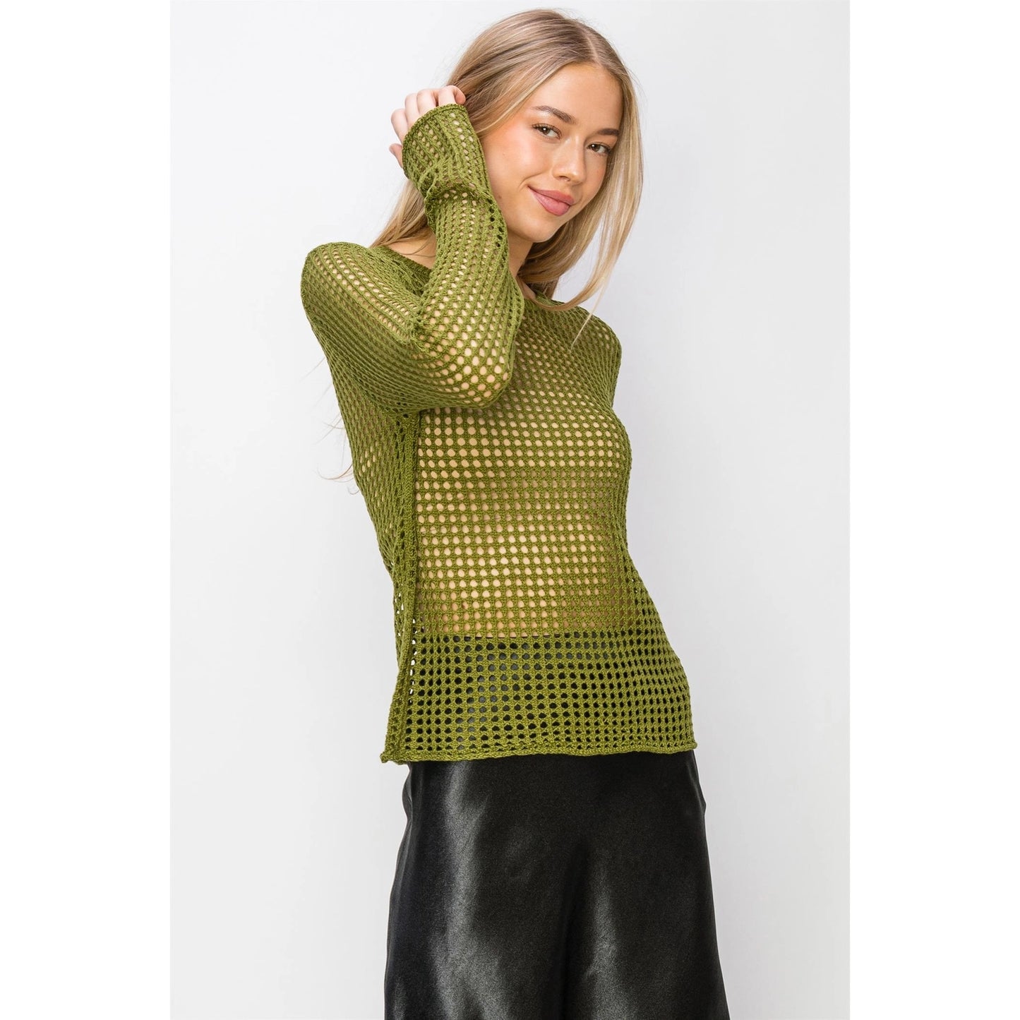 Moss Open Knit Long Sleeve