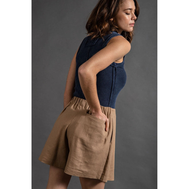 Linen Wrap Skort in Camel