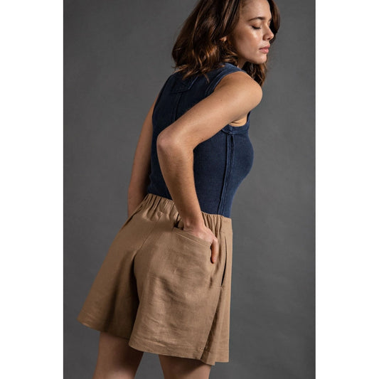 Linen Wrap Skort in Camel