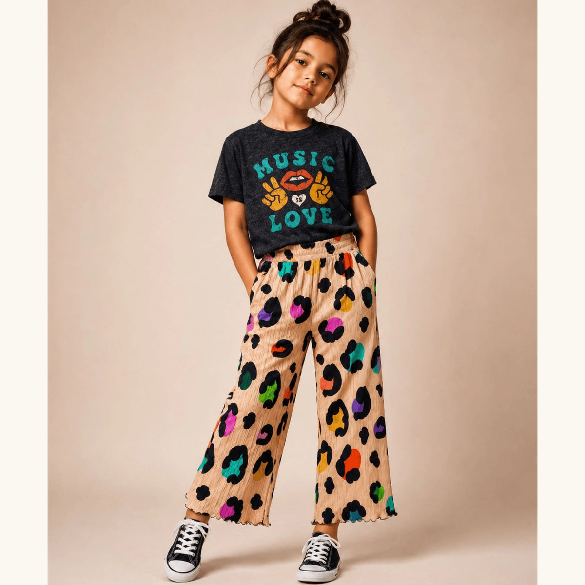 Girls Confetti Printed Wide Leg Pant