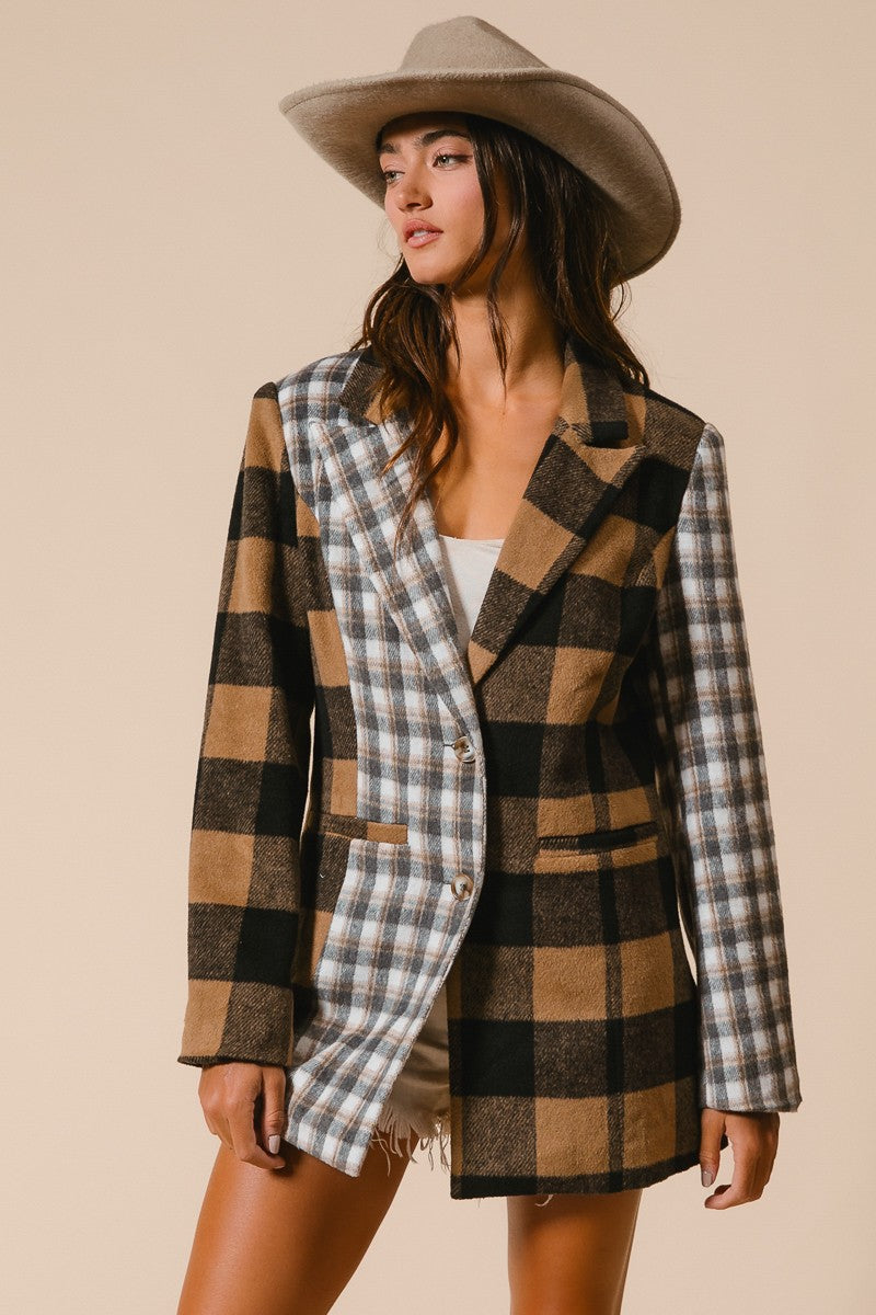 Taupe + Black Plaid Jacket