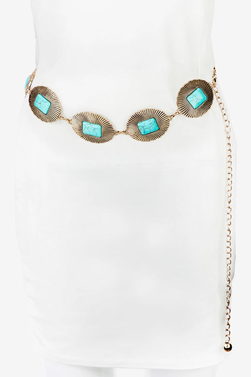 The West Turquoise Concho Oval Disc Chain Belt
