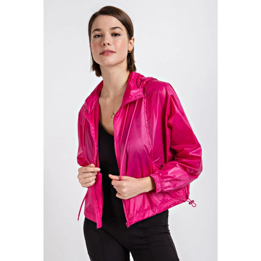Packable Water Repellent Sprinter Jacket with Hoodie in Fuchsia