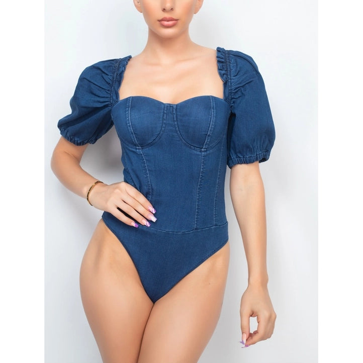 Puff Sleeve Denim Bodysuit