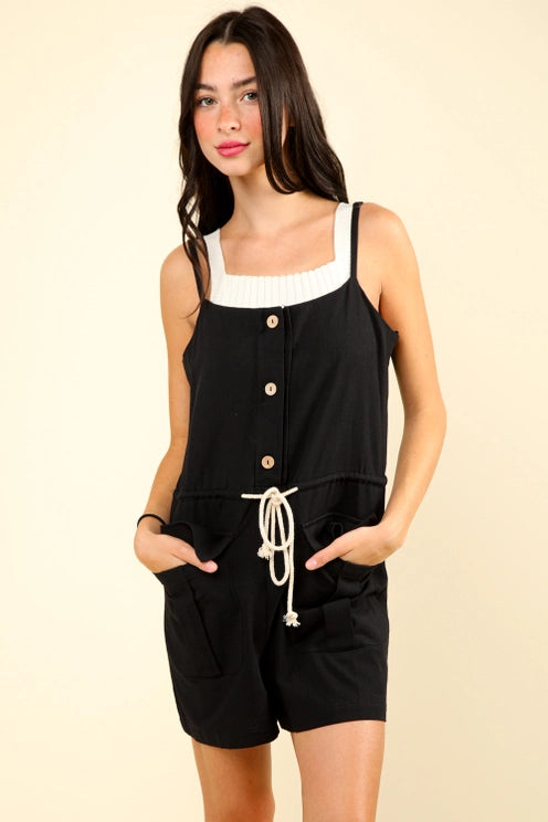 Black Button Down Woven Romper