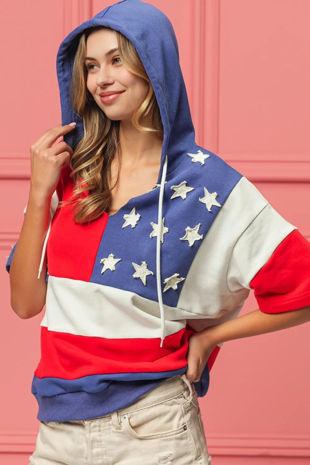 American Flag Short Sleeve Hoodie