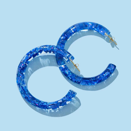 Blue Confetti Hoops