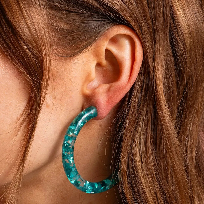Teal Confetti Hoops