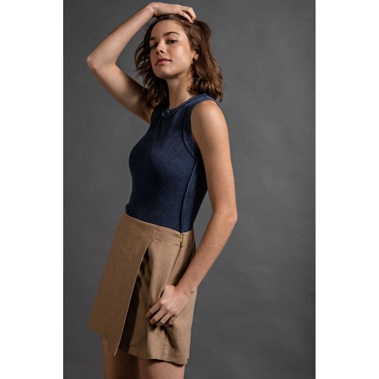 Linen Wrap Skort in Camel