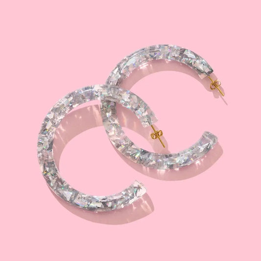 Silver Confetti Hoops