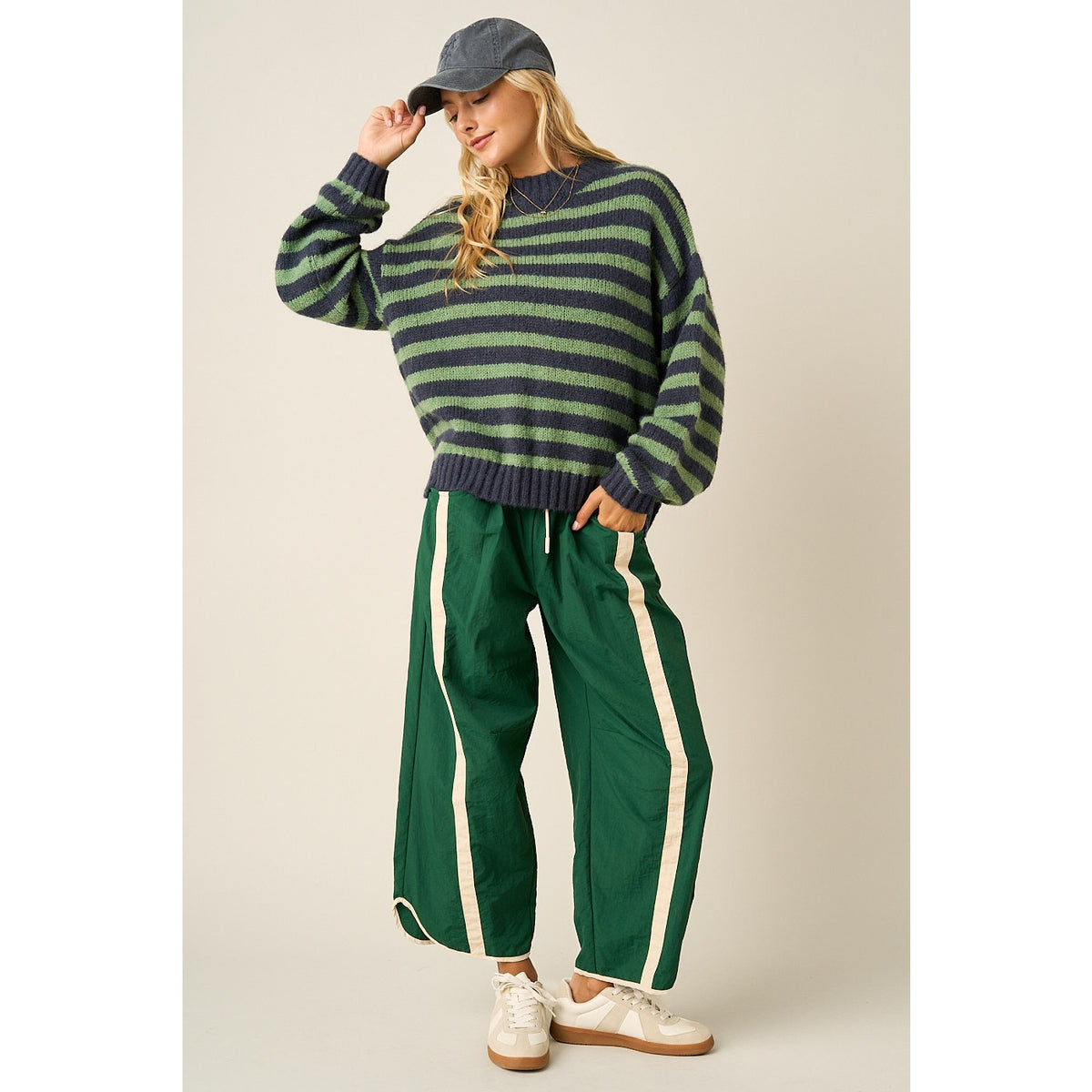 Forest Sporty Stripe Barrel Pants