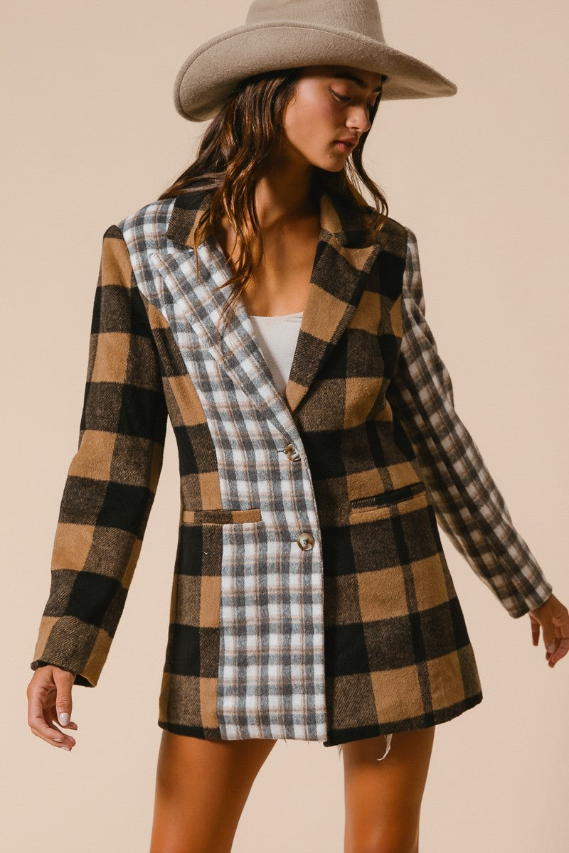 Taupe + Black Plaid Jacket