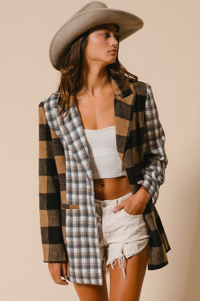 Taupe + Black Plaid Jacket