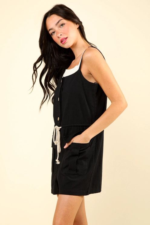 Black Button Down Woven Romper