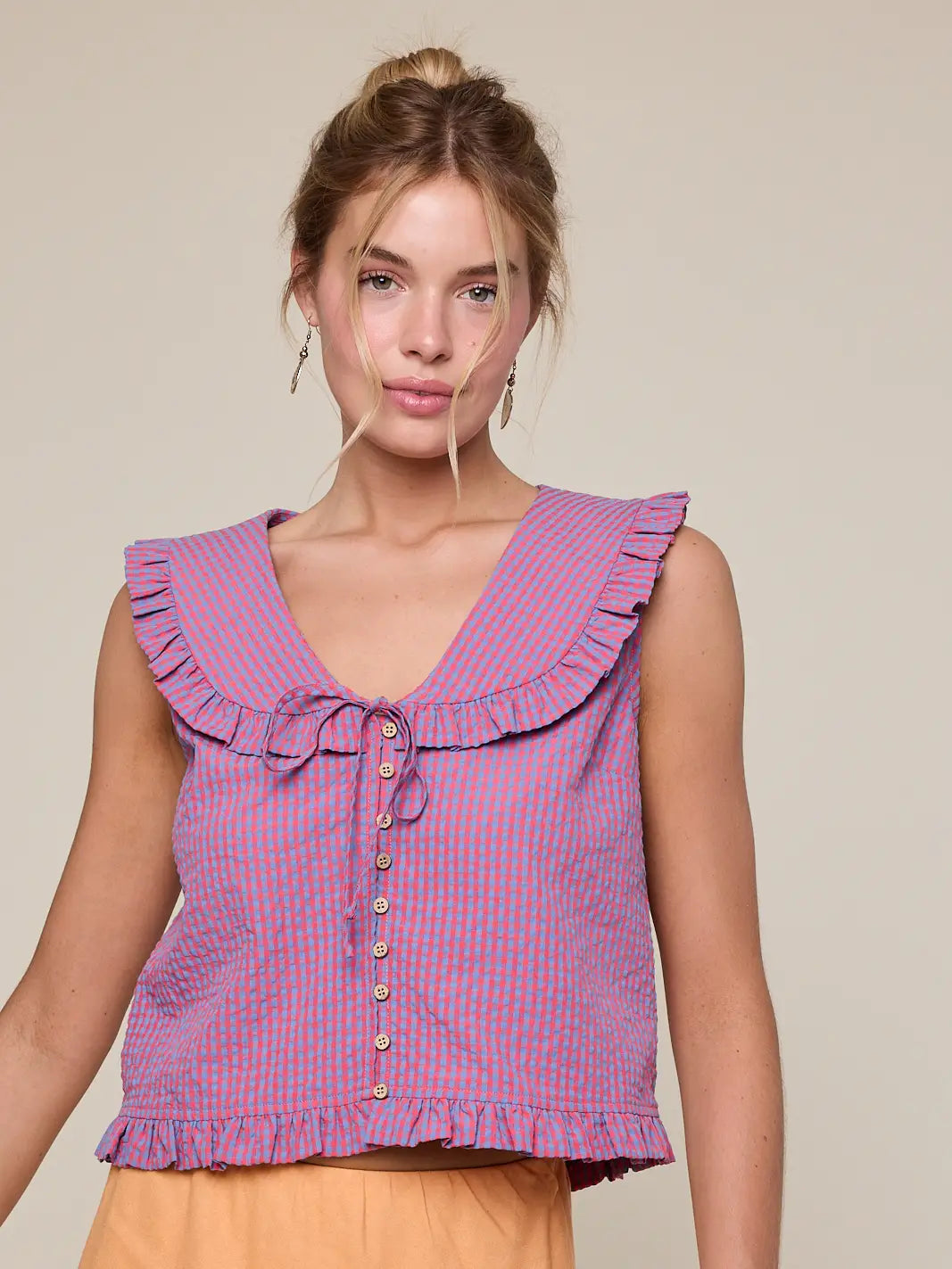 Ruffled Collar Plaid Blouse