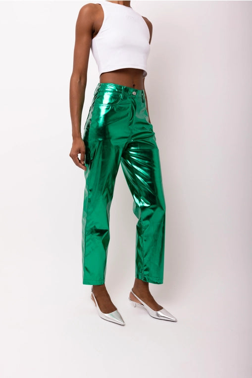 Forest Green Faux Leather Metallic Pants