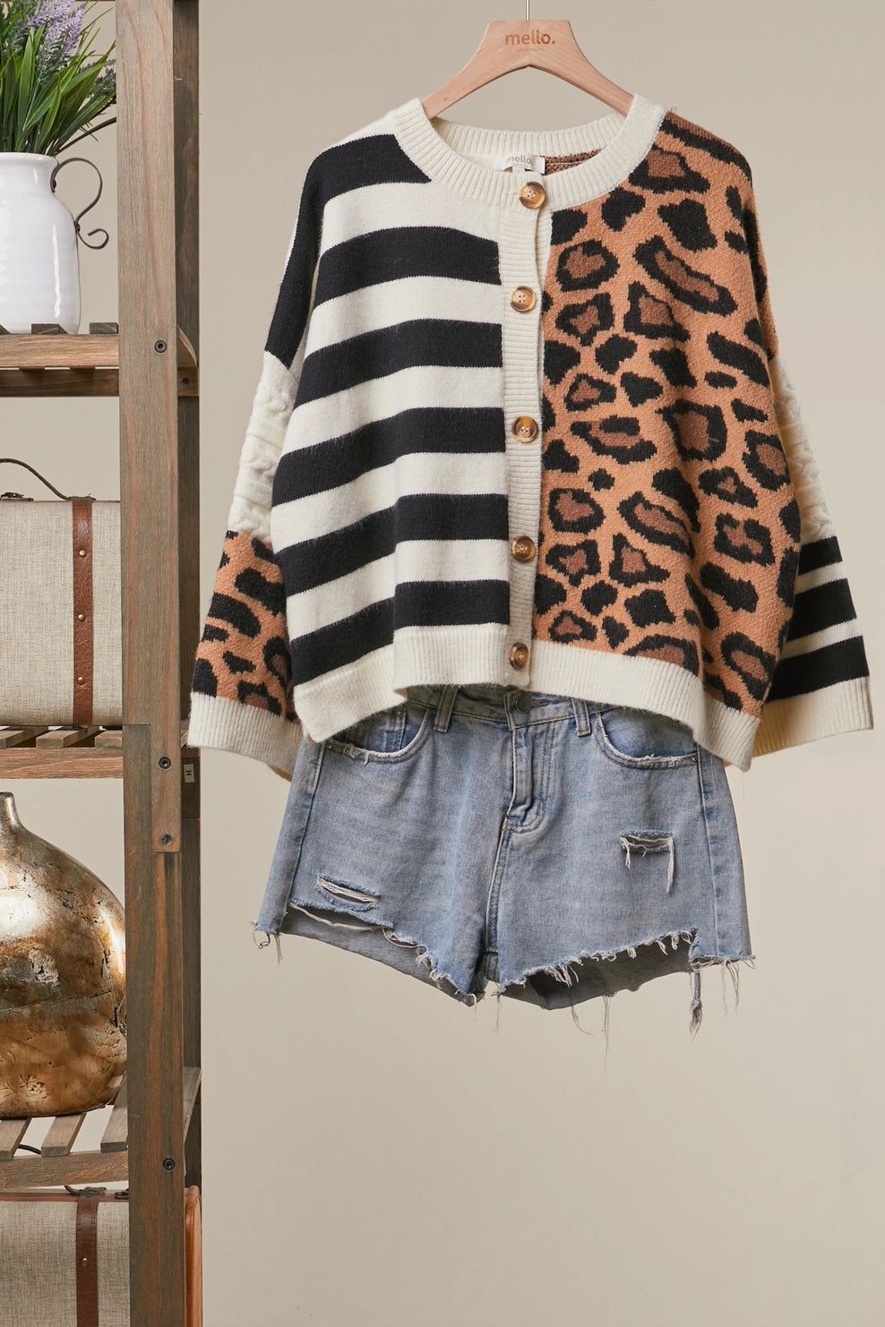 Bold Stripe & Leopard Cardigan