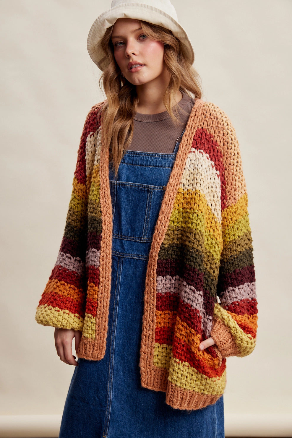 Rainbow Crochet Open Cardigan
