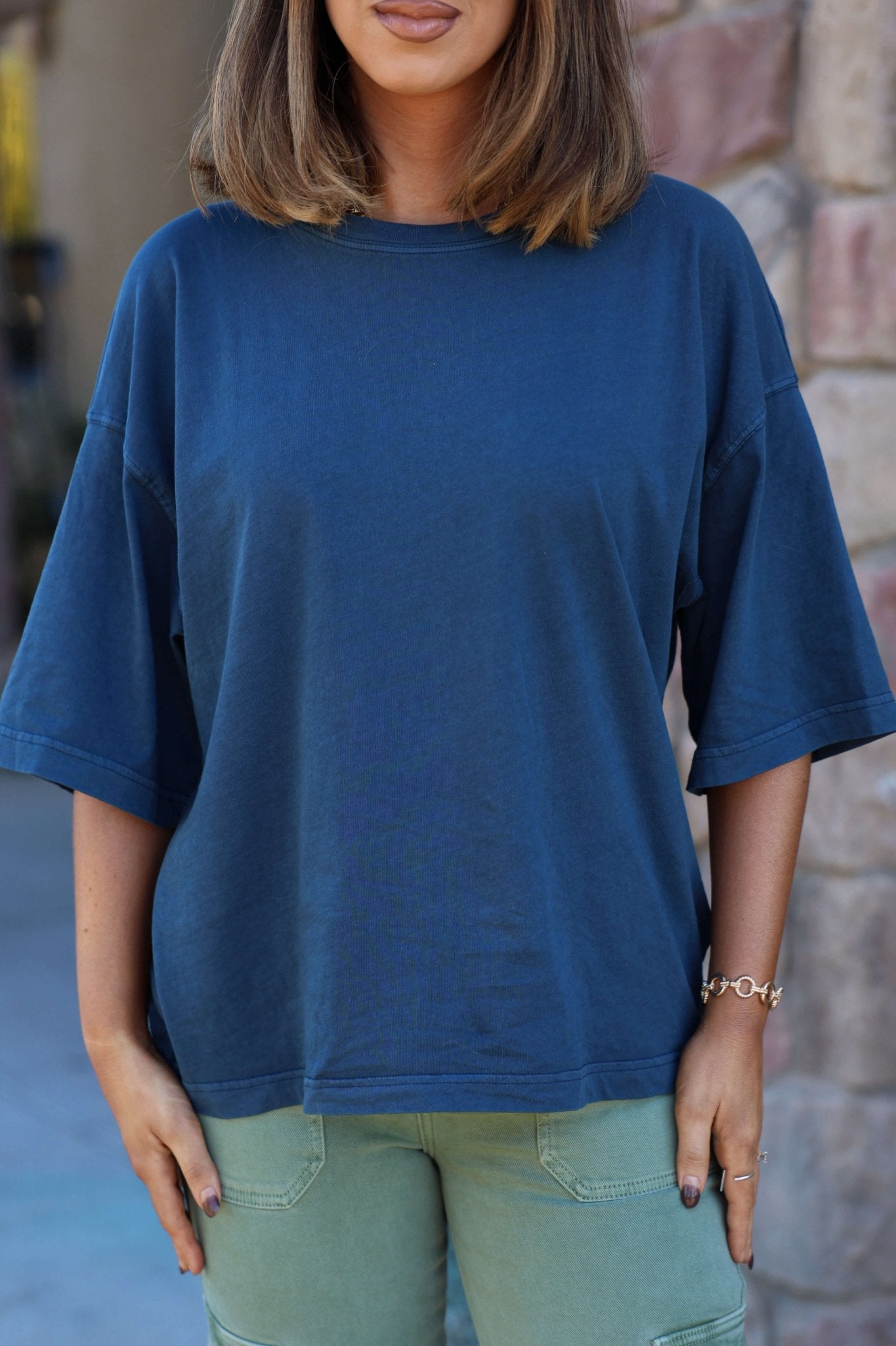 Free People Navy Perfect Oversized Tee
