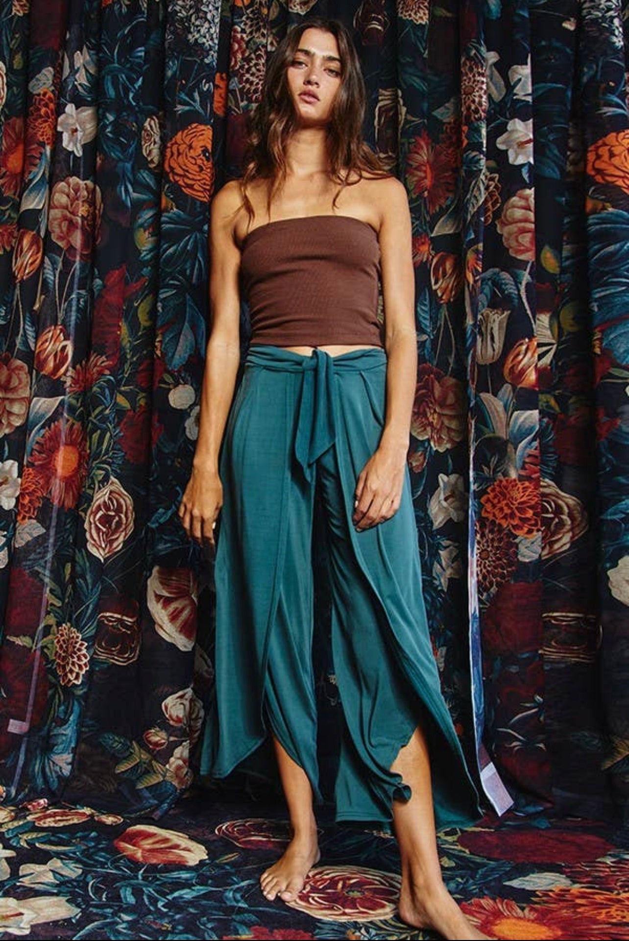 teal split leg high-waisted pant