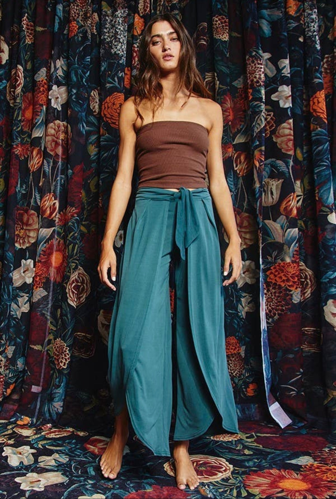 teal split leg high-waisted pant