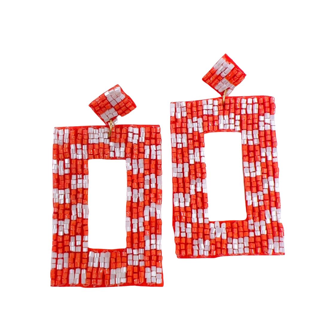 Checkered Orange/White Earrings