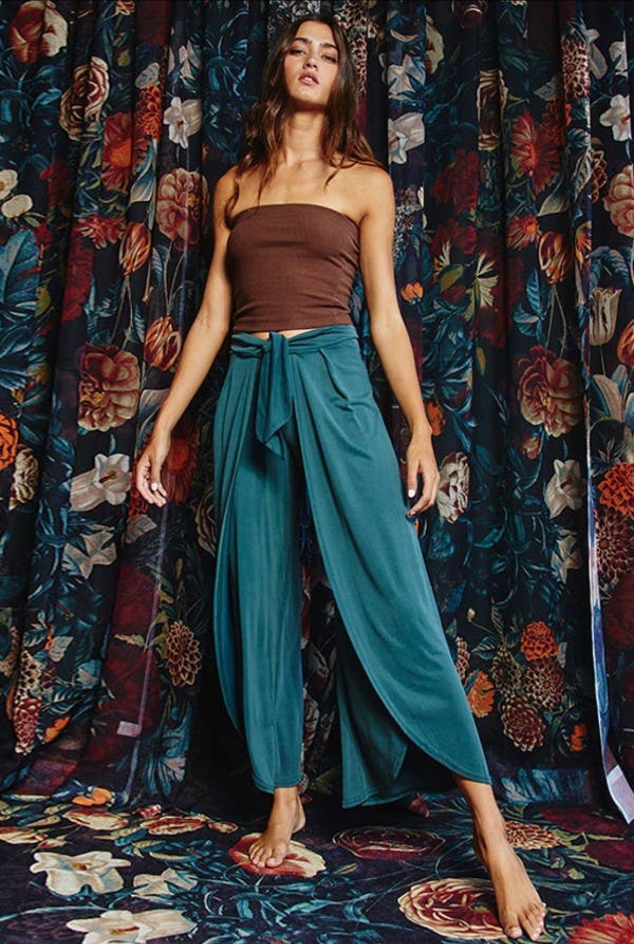 teal split leg high-waisted pant