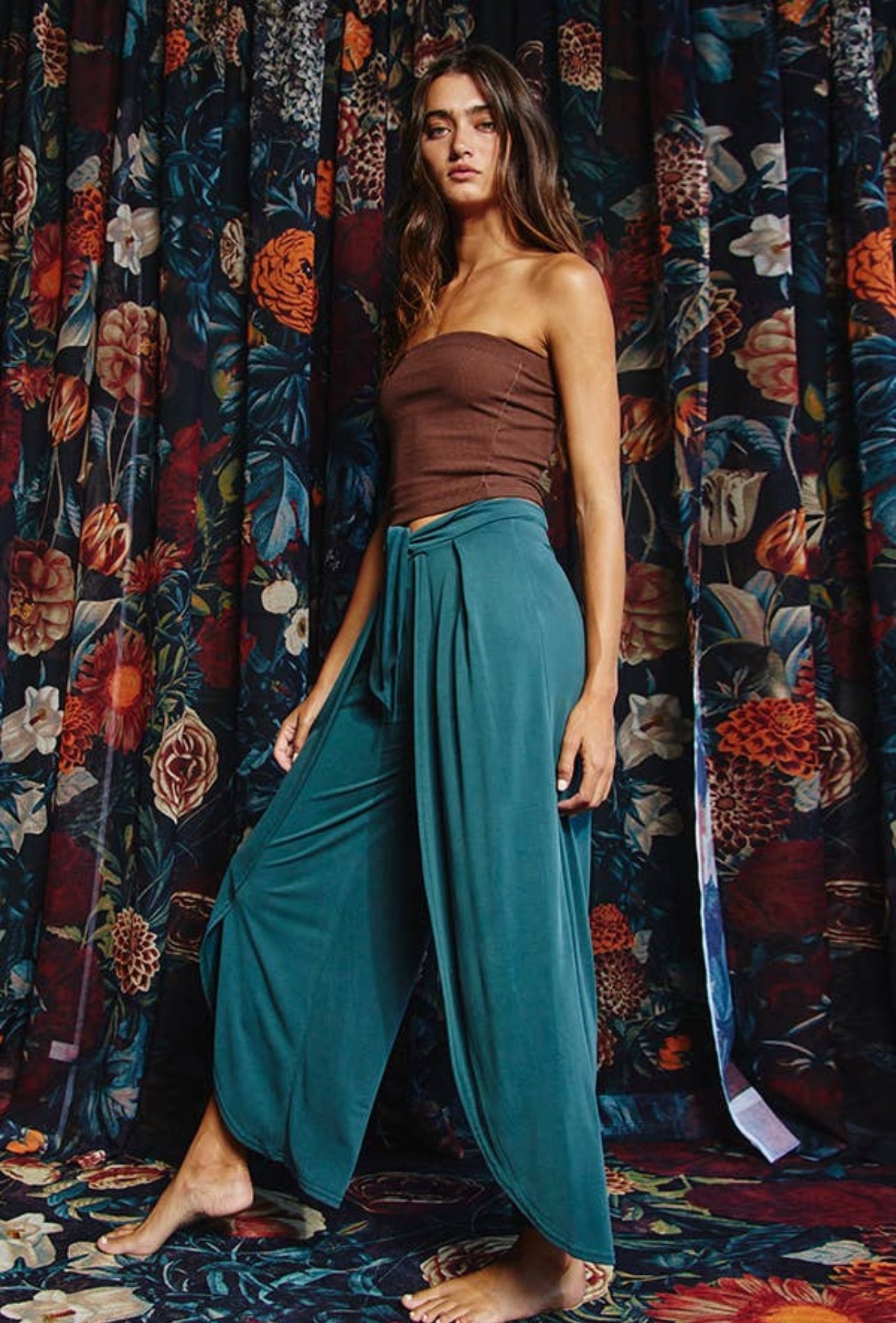 teal split leg high-waisted pant