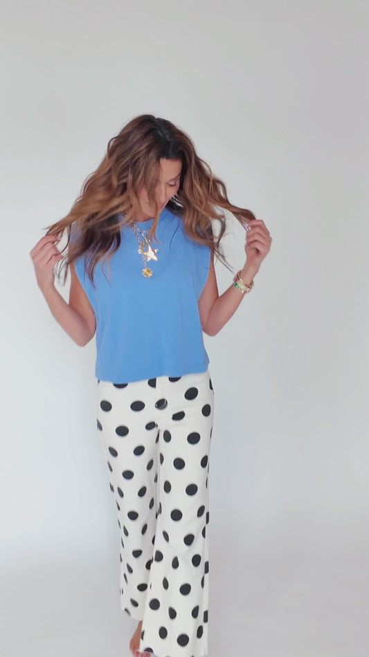Big Polka Dot Stretchy Ivory Denim