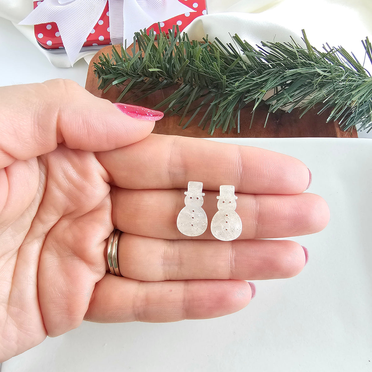 Snowman Studs - White Shimmer