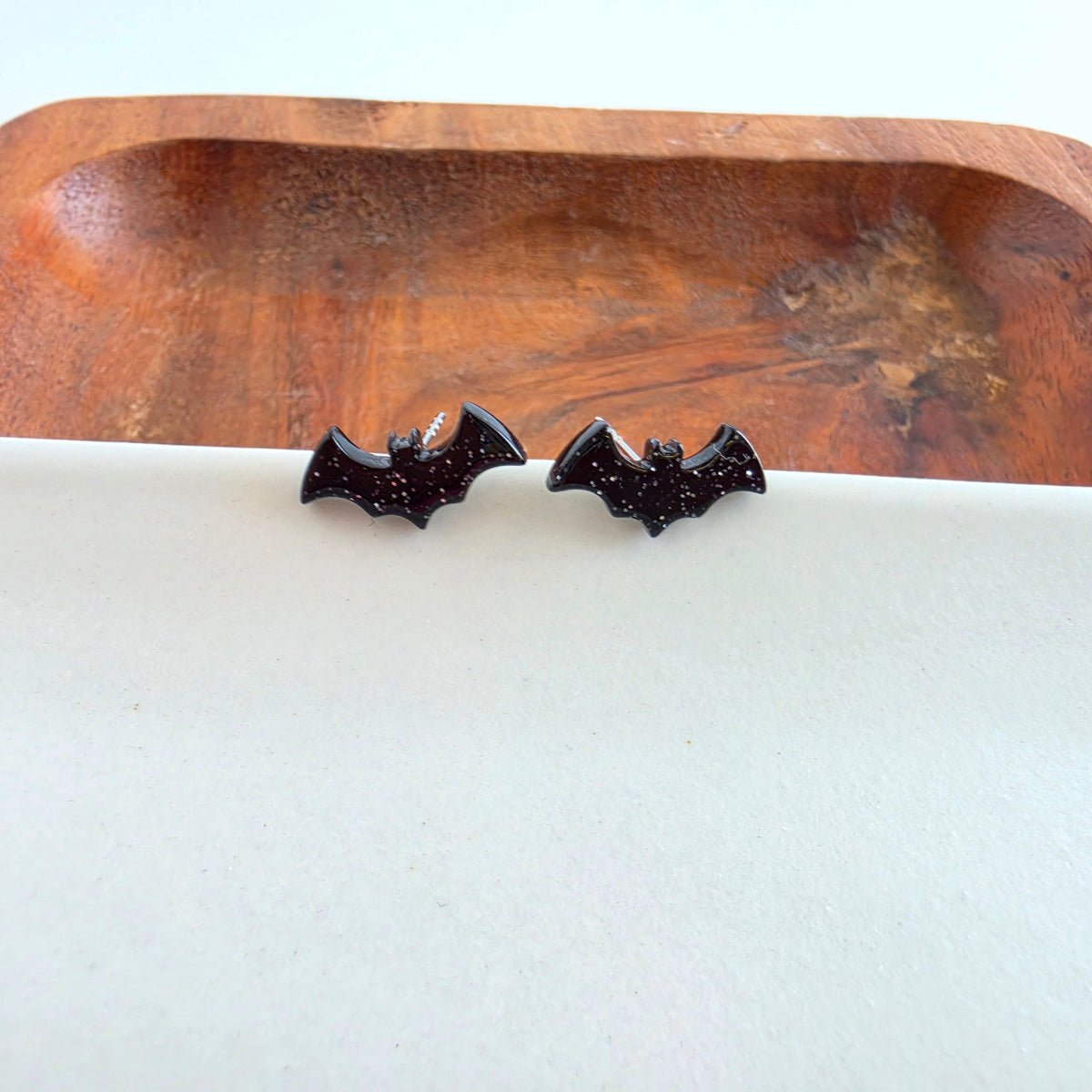 Bat Studs - Black Glitter
