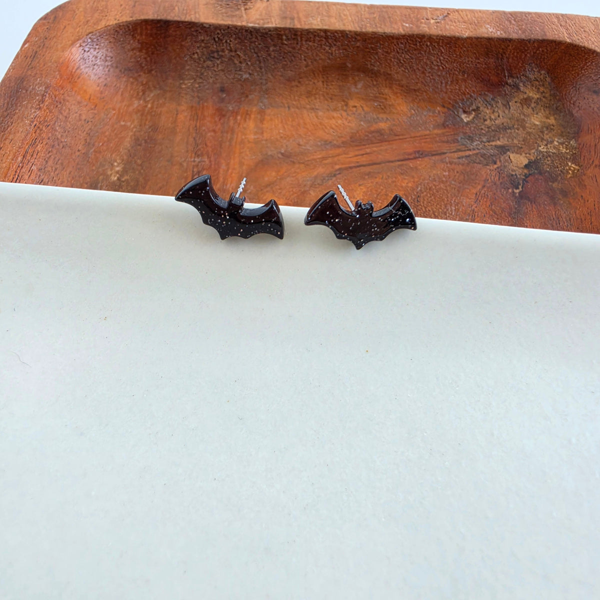 Bat Studs - Black Glitter