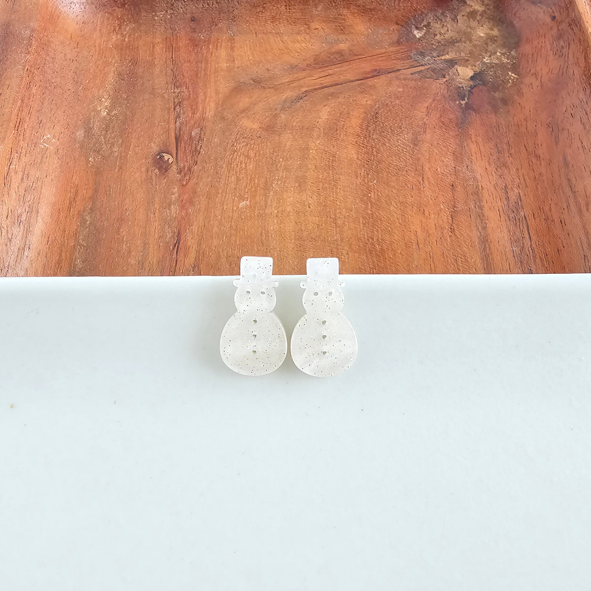 Snowman Studs - White Shimmer