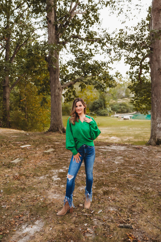 Emerald Crossover Ribbed Sweater