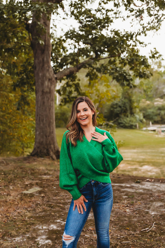 Emerald Crossover Ribbed Sweater
