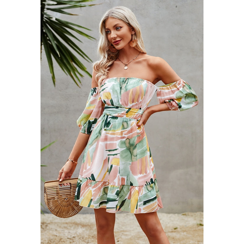 Back Tie Floral Ruffle Dress