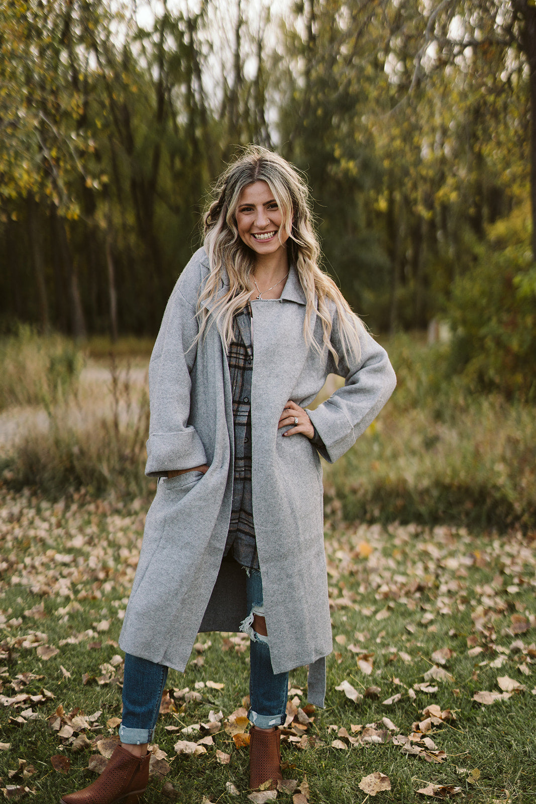 Heather Gray Knitted Trench Coat