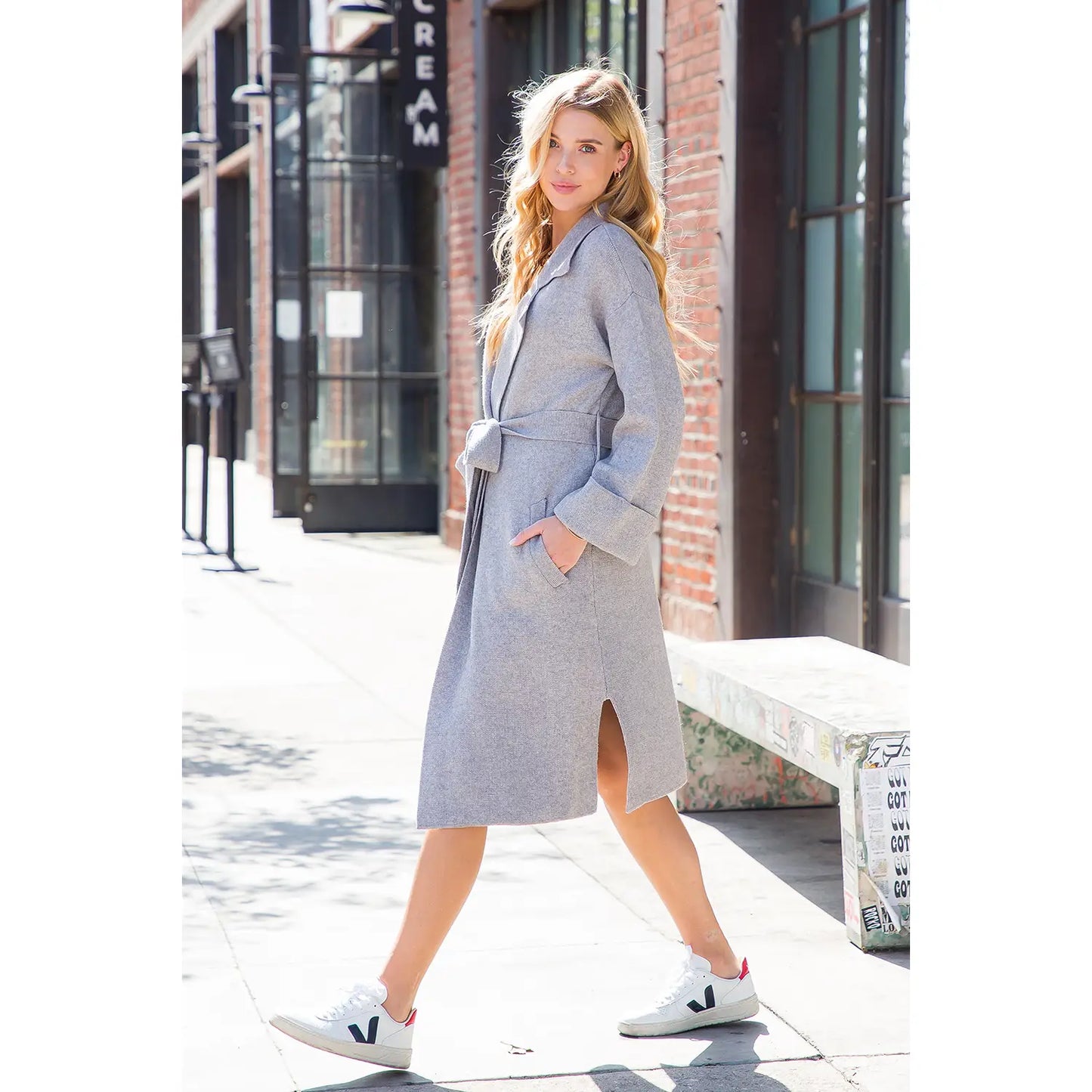 Heather Gray Knitted Trench Coat