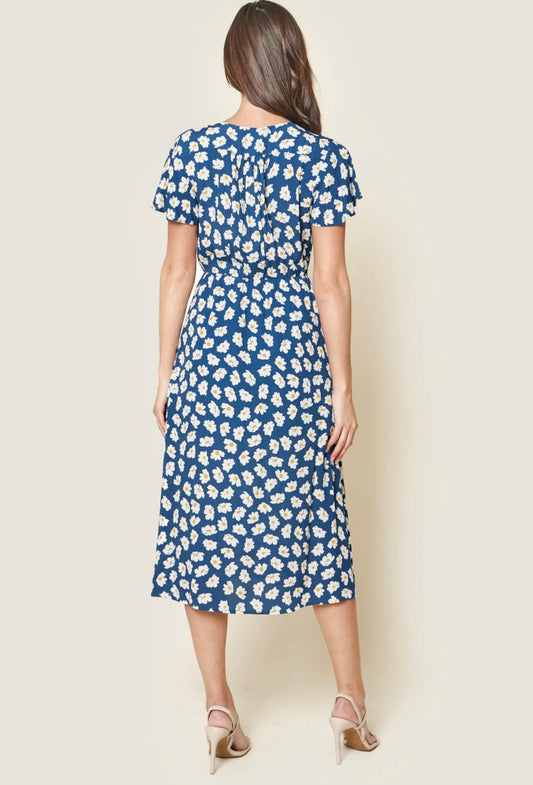 Blue Floral Wrap Dress