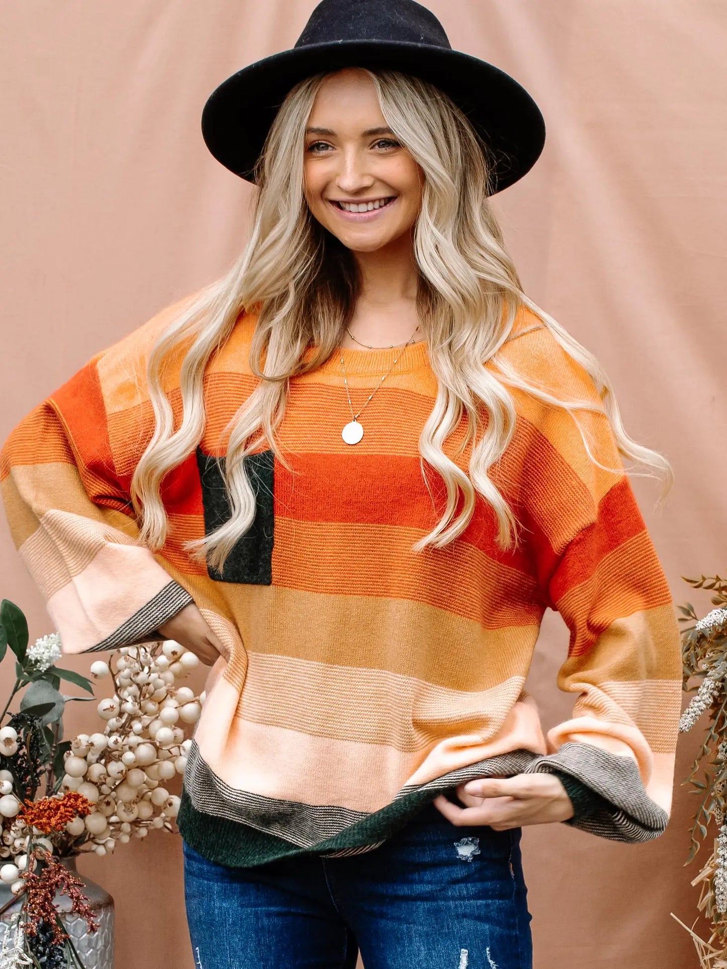 Fall Vibes Stripe with Pocket Sweater