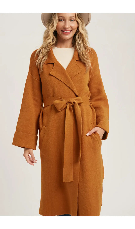 Camel Knitted Trench Coat