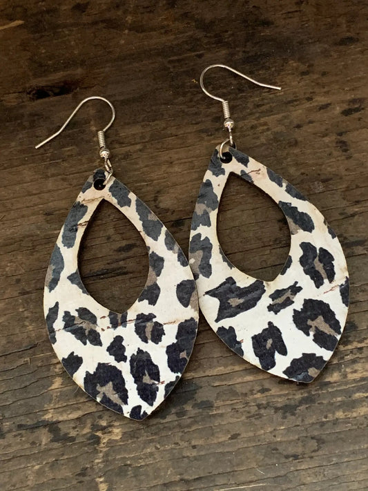 Grey Leopard Cork Earrings