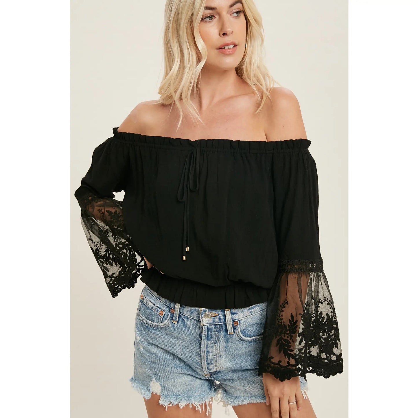 Lace Bell Sleeve Blouse in Black