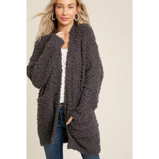 Fluffy Boucle Charcoal Cardigan