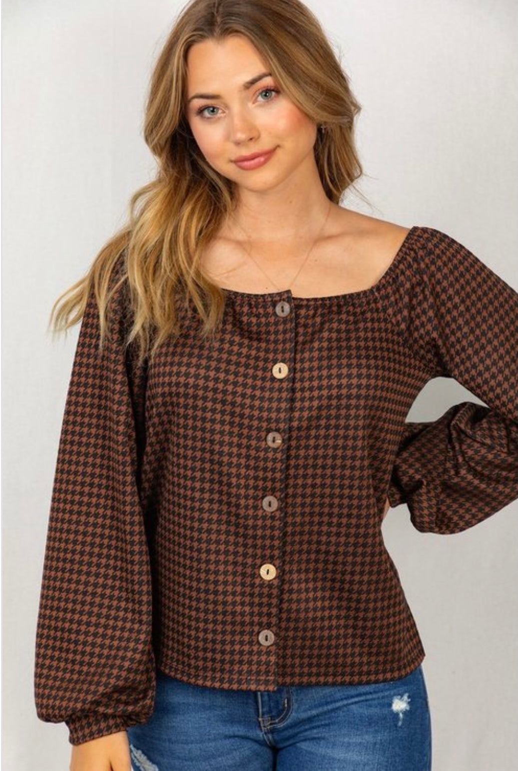 Houndstooth Square Neck Top