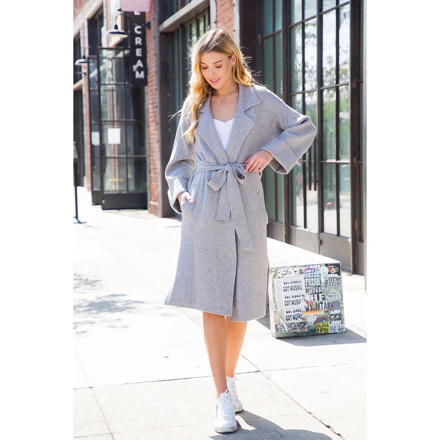 Heather Gray Knitted Trench Coat