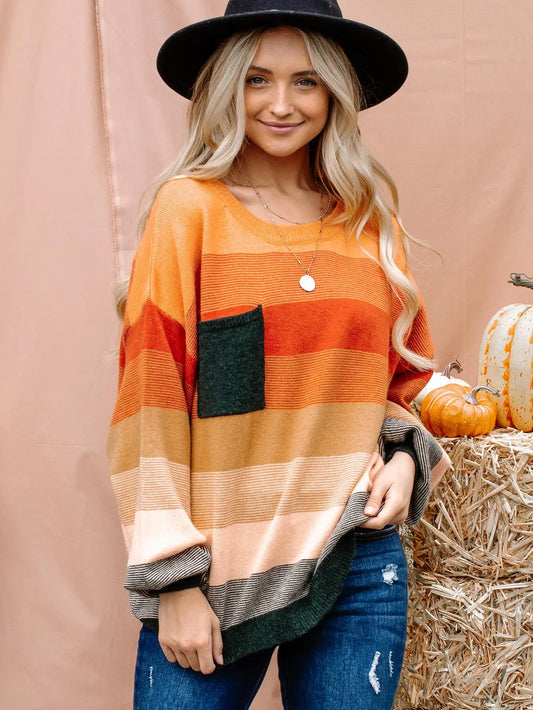 Fall Vibes Stripe with Pocket Sweater