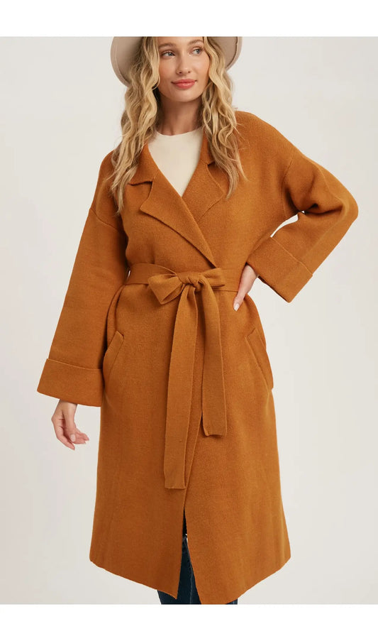 Camel Knitted Trench Coat