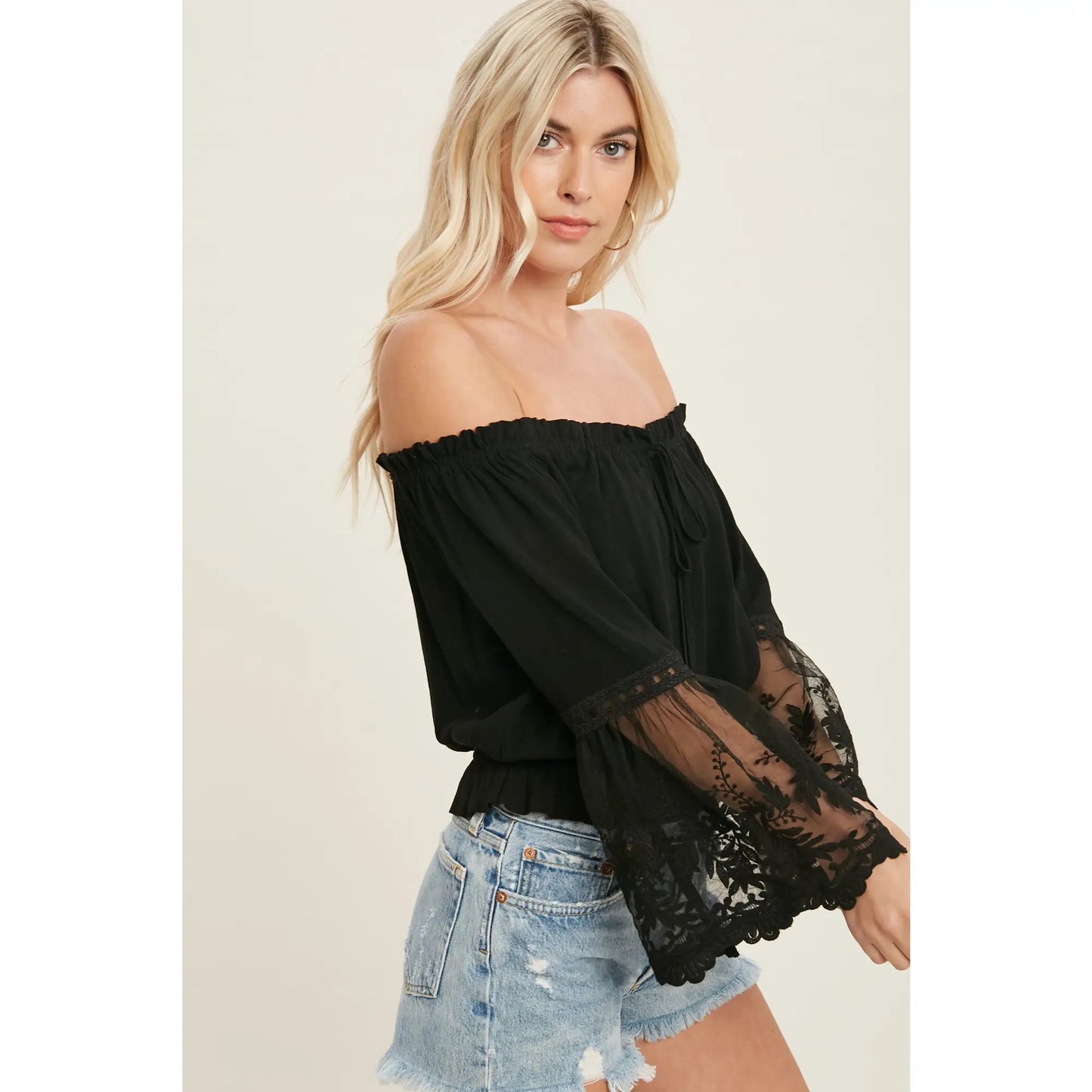 Lace Bell Sleeve Blouse in Black