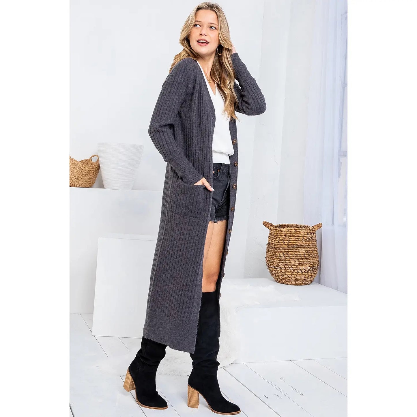 Charcoal Long Cardigan